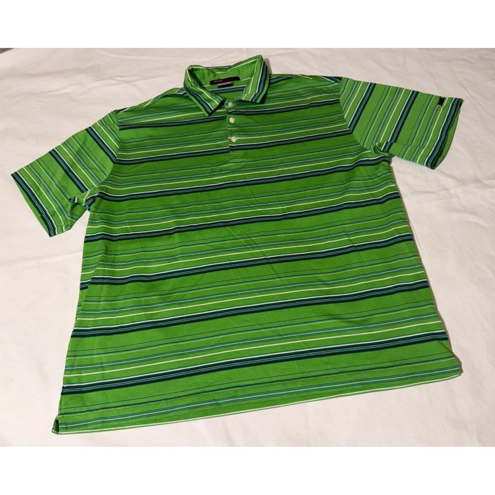 Nike Tiger Woods Collection Polo Shirt Mens XL Green Striped Dri-FIT Golf